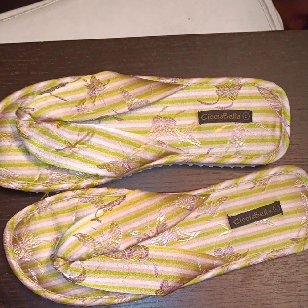 CicciaBella Women's Floral Striped Slippers - Green and Pink